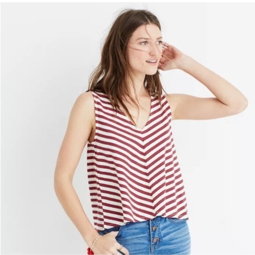 Madewell Chevron Navy & Red Crop Tank